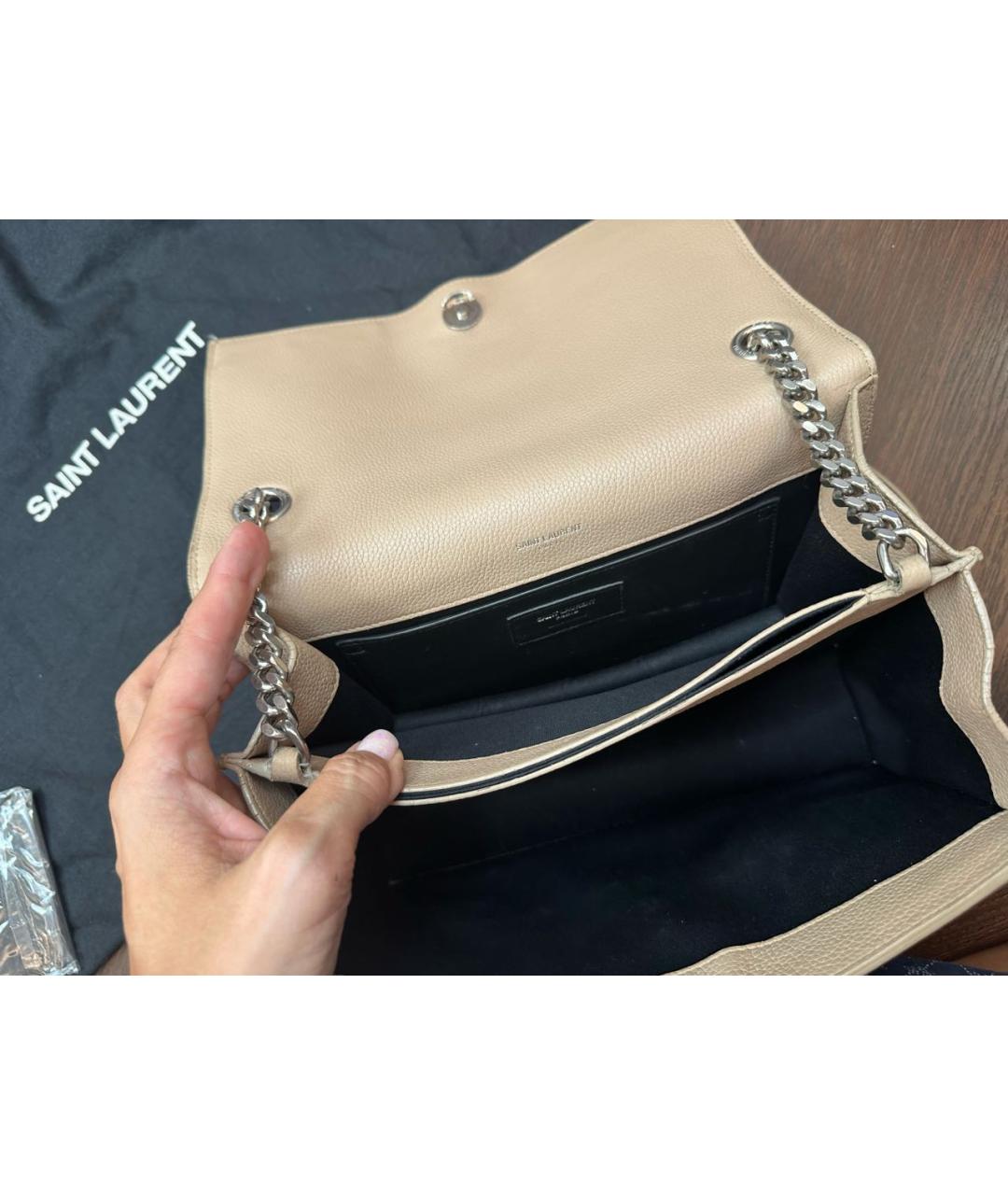 SAINT LAURENT Бежевая кожаная сумка через плечо, фото 6