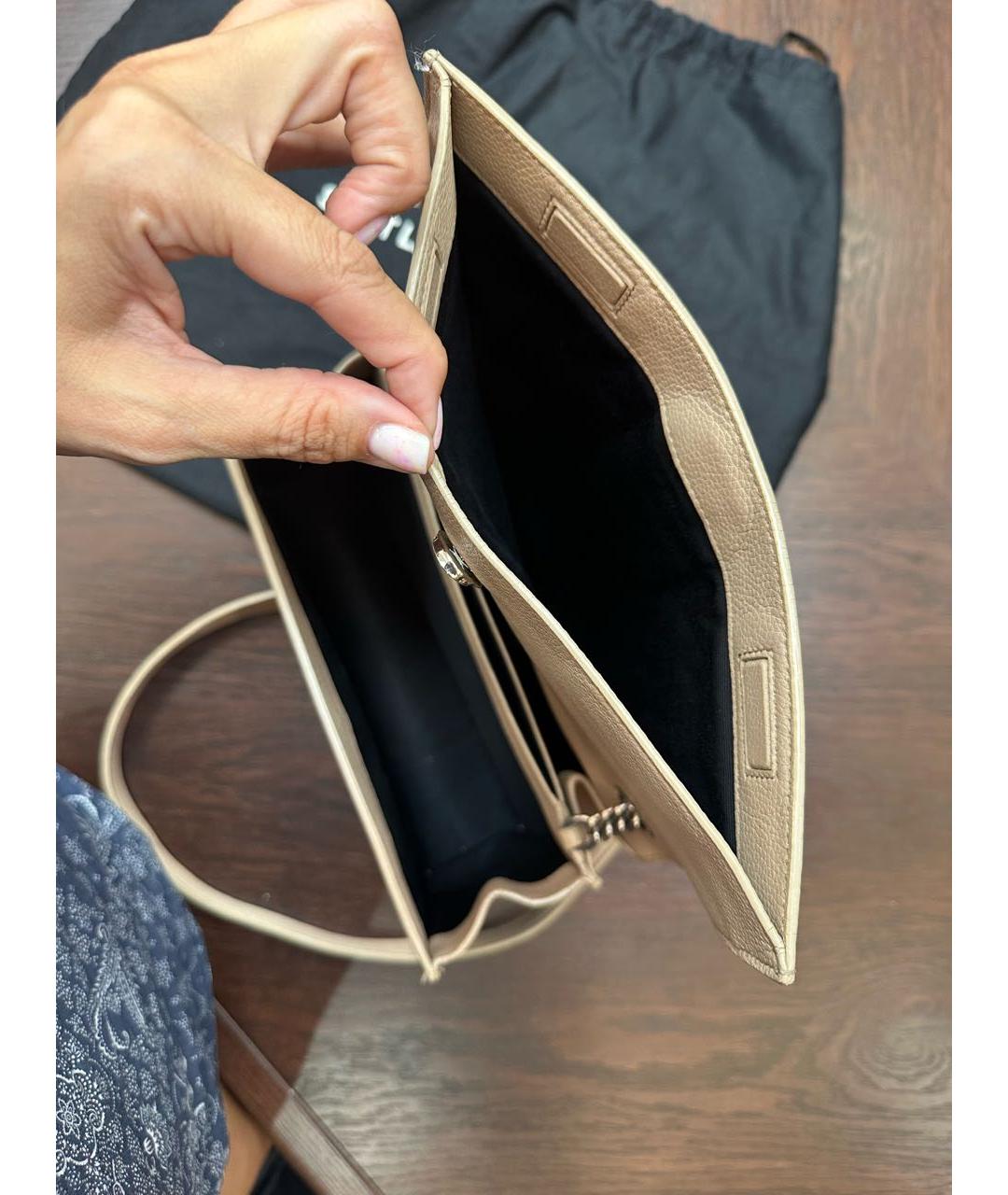 SAINT LAURENT Бежевая кожаная сумка через плечо, фото 7