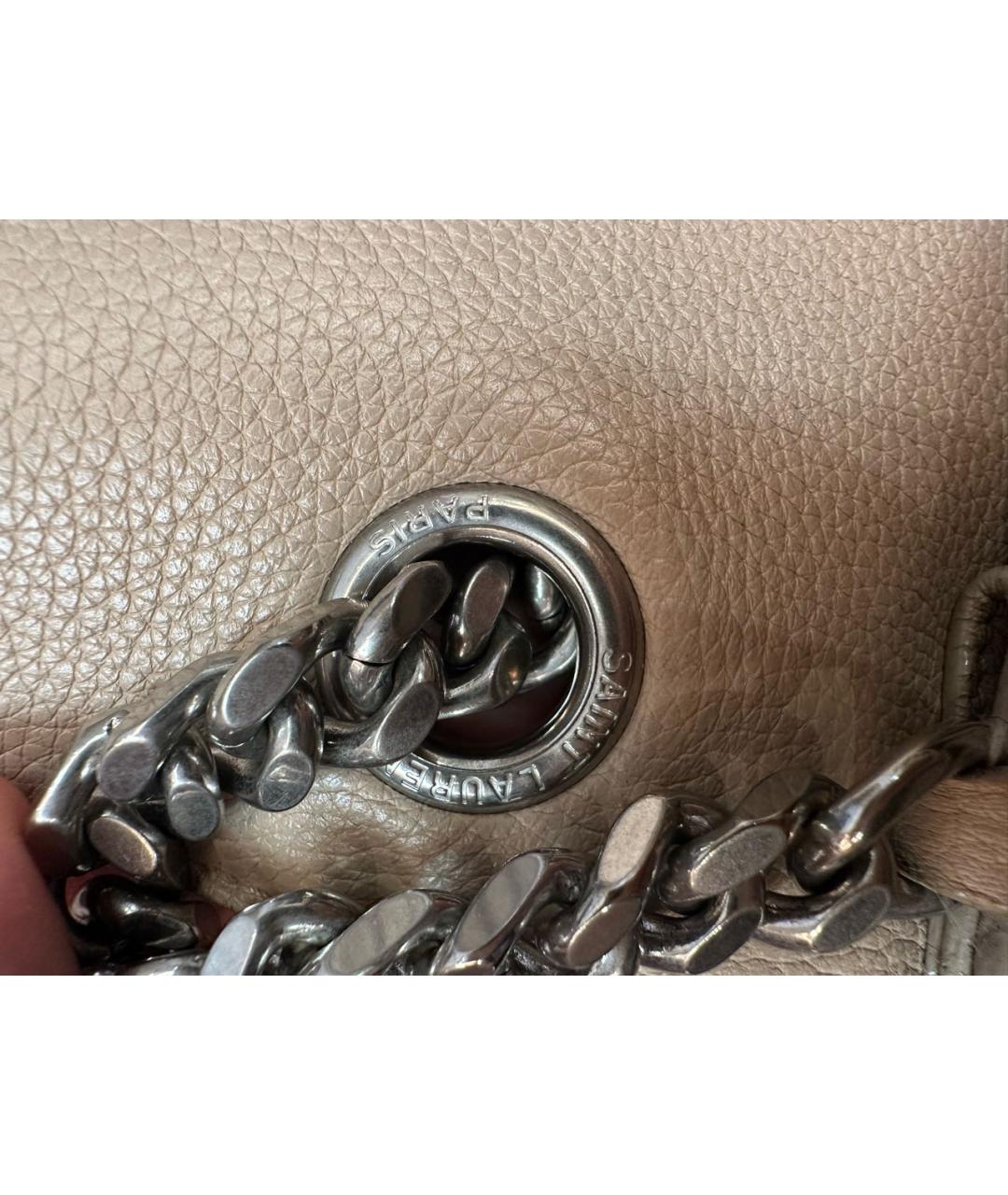 SAINT LAURENT Бежевая кожаная сумка через плечо, фото 5