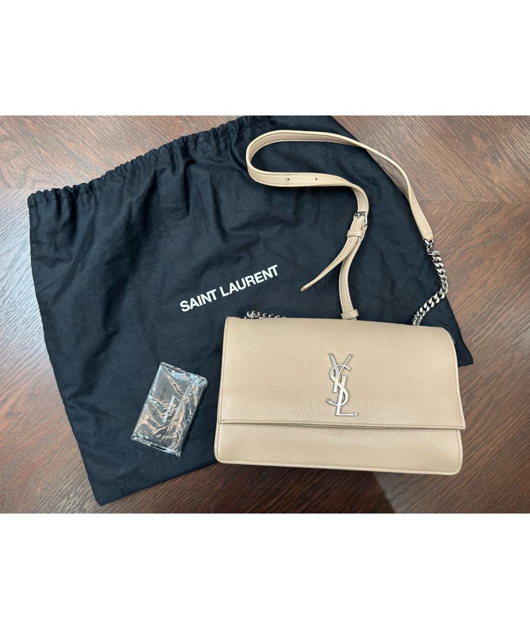 SAINT LAURENT Бежевая кожаная сумка через плечо, фото 2