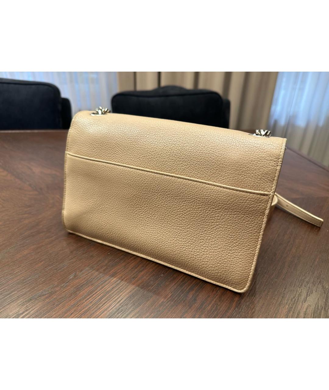 SAINT LAURENT Бежевая кожаная сумка через плечо, фото 4