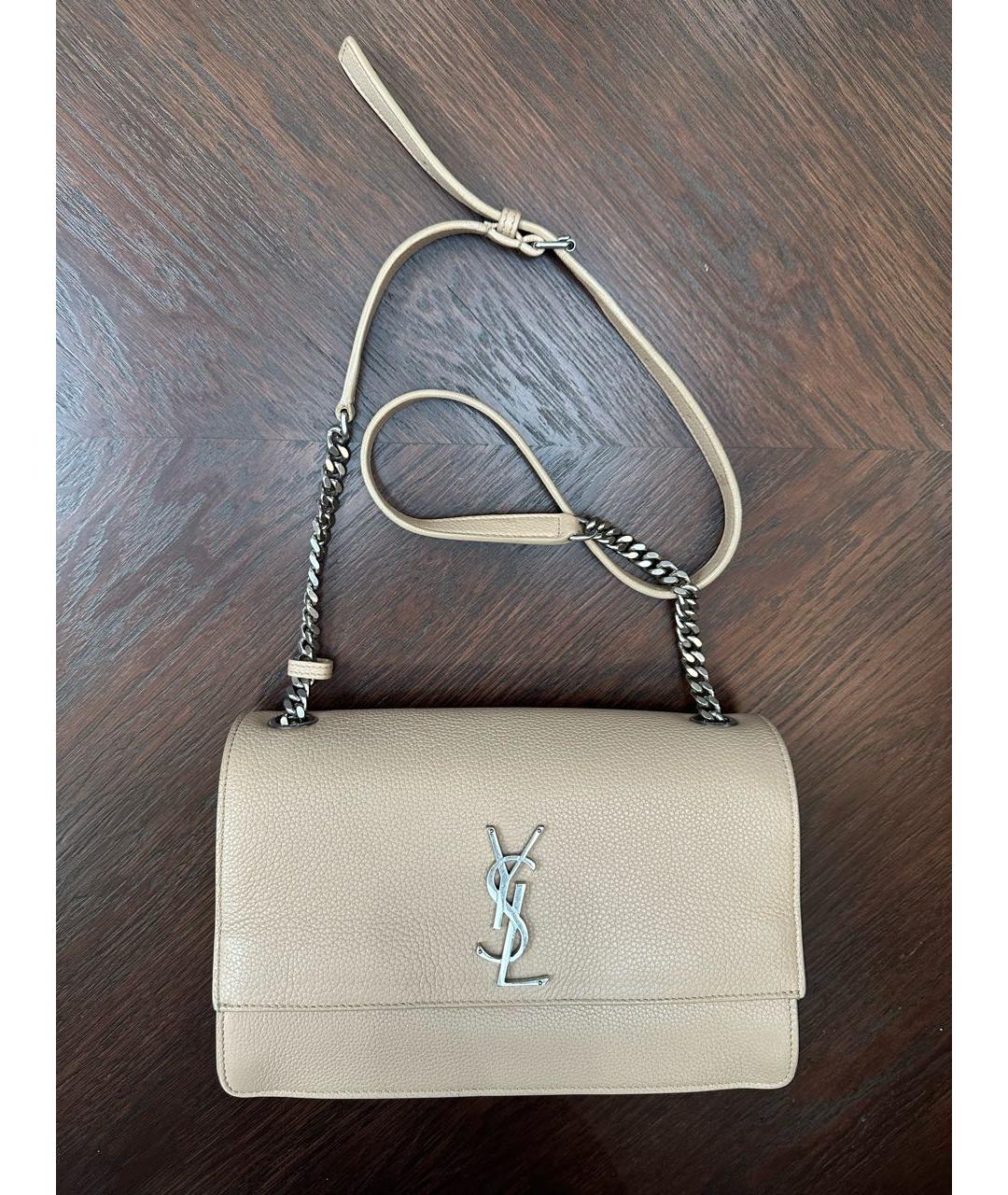 SAINT LAURENT Бежевая кожаная сумка через плечо, фото 9