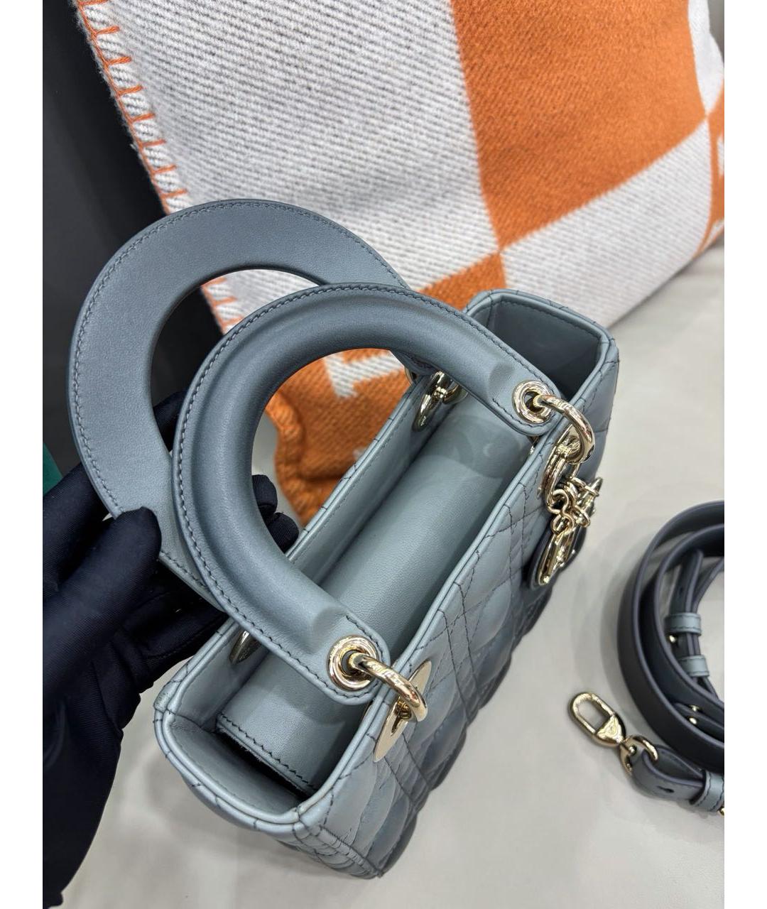 CHRISTIAN DIOR Серая кожаная сумка с короткими ручками, фото 7