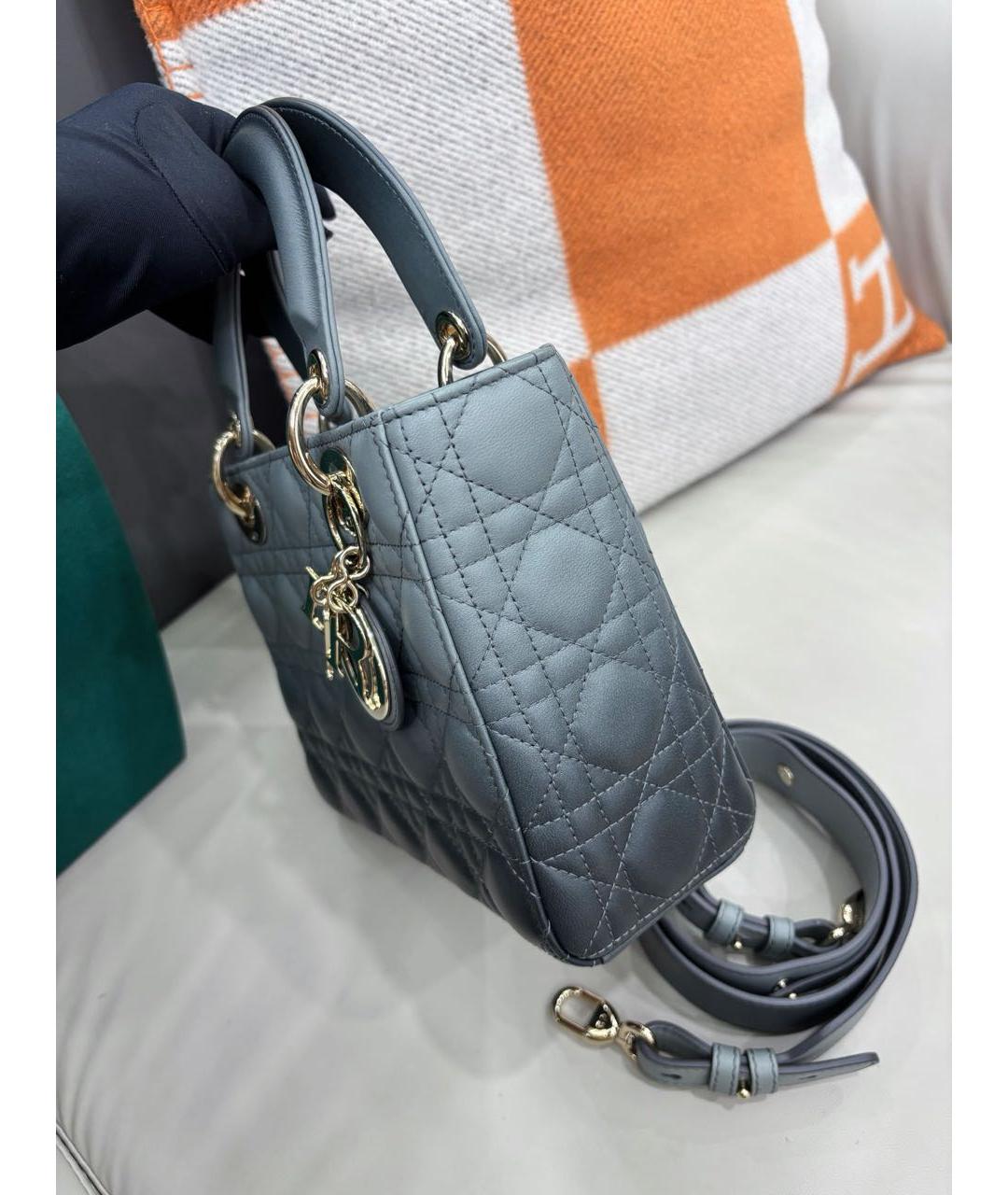 CHRISTIAN DIOR Серая кожаная сумка с короткими ручками, фото 5