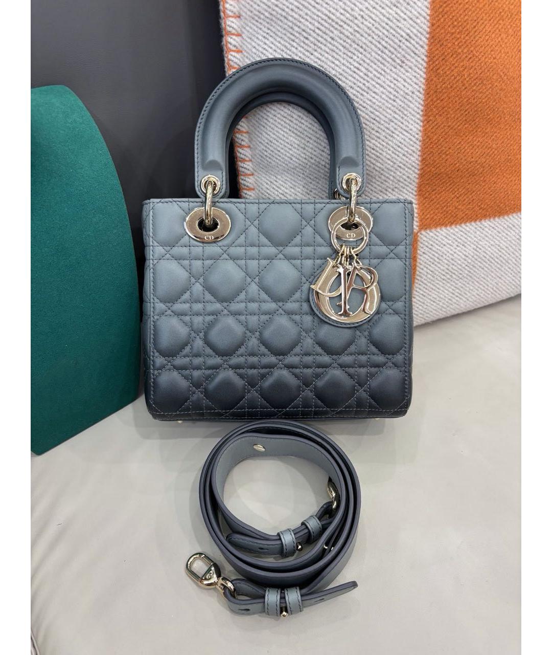 CHRISTIAN DIOR Серая кожаная сумка с короткими ручками, фото 9