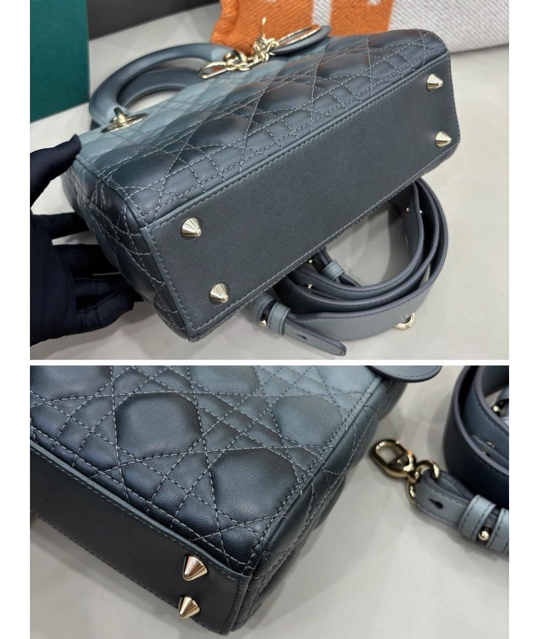 CHRISTIAN DIOR Серая кожаная сумка с короткими ручками, фото 6