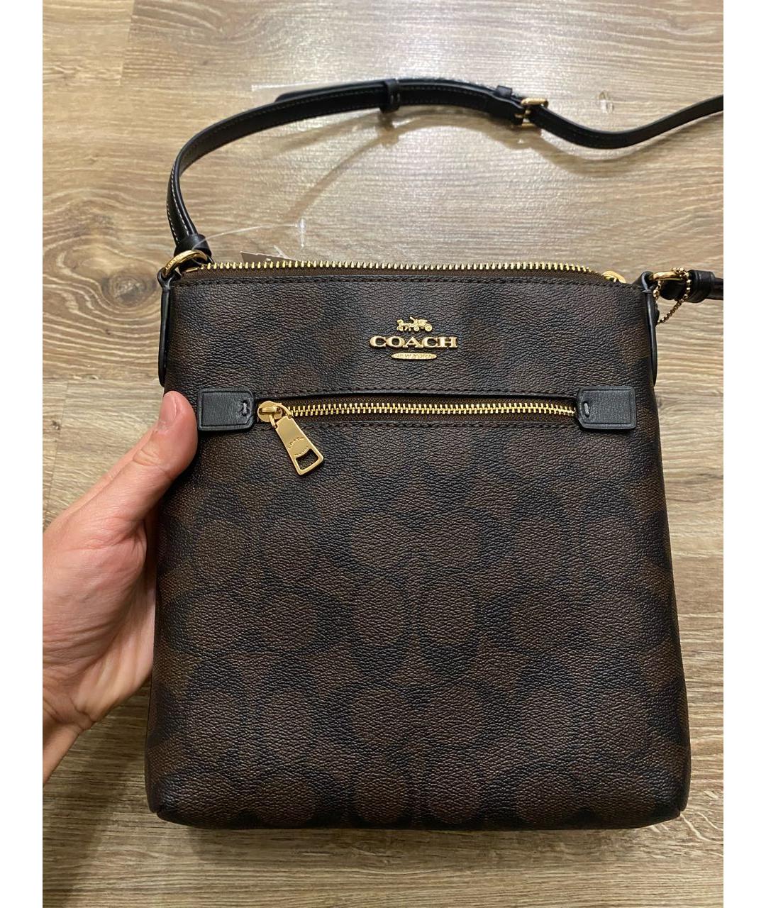 COACH Коричневая кожаная сумка через плечо, фото 4