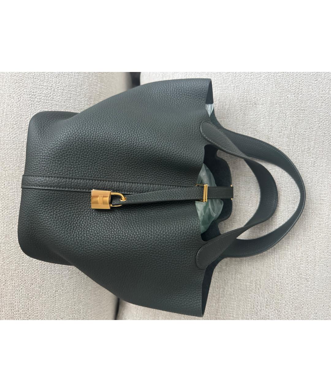 HERMES Зеленая кожаная сумка с короткими ручками, фото 8