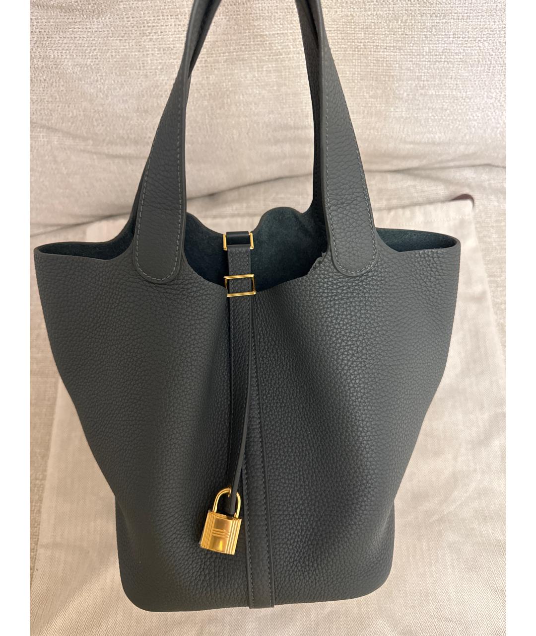 HERMES Зеленая кожаная сумка с короткими ручками, фото 5