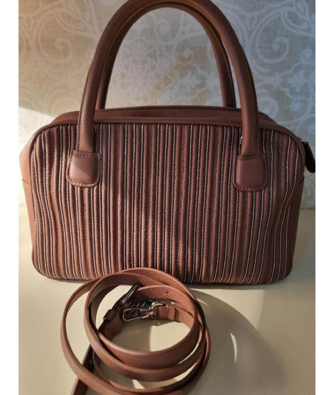 FABIANA FILIPPI Коричневая кожаная сумка с короткими ручками, фото 7