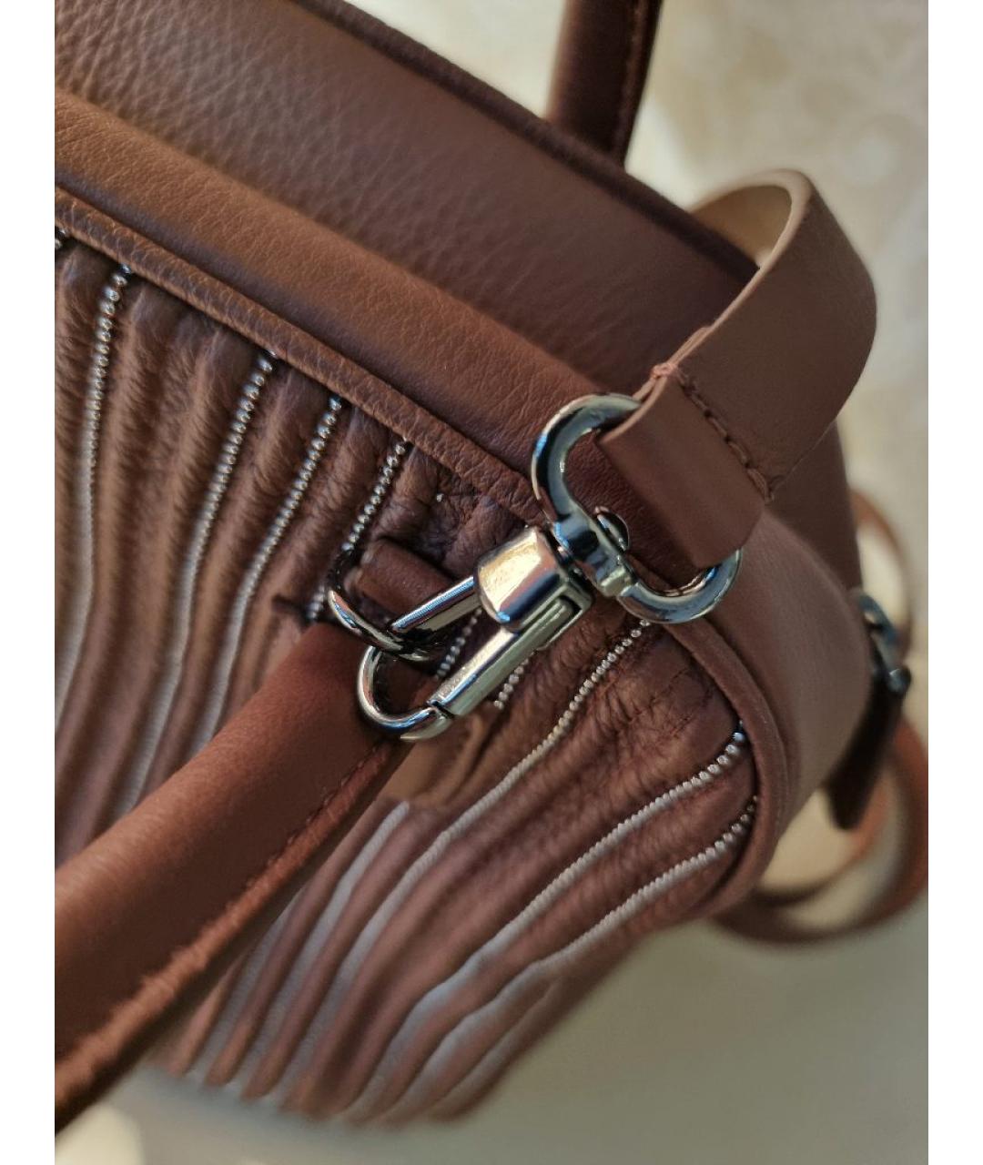 FABIANA FILIPPI Коричневая кожаная сумка с короткими ручками, фото 8