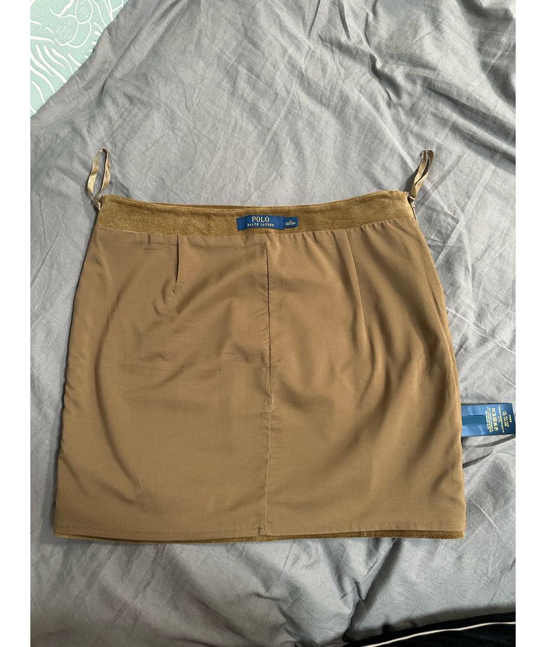 POLO RALPH LAUREN Бежевая замшевая юбка мини, фото 5