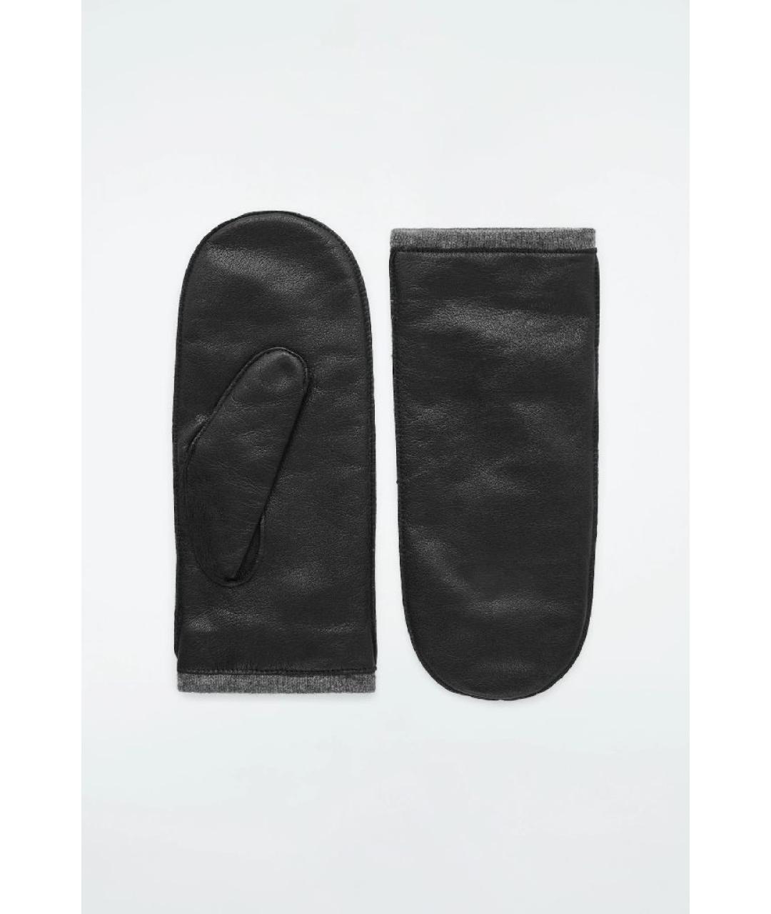 COS Черные кожаные варежки, фото 5