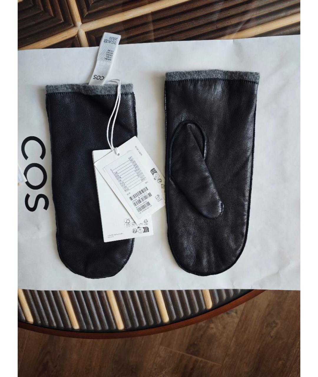 COS Черные кожаные варежки, фото 2