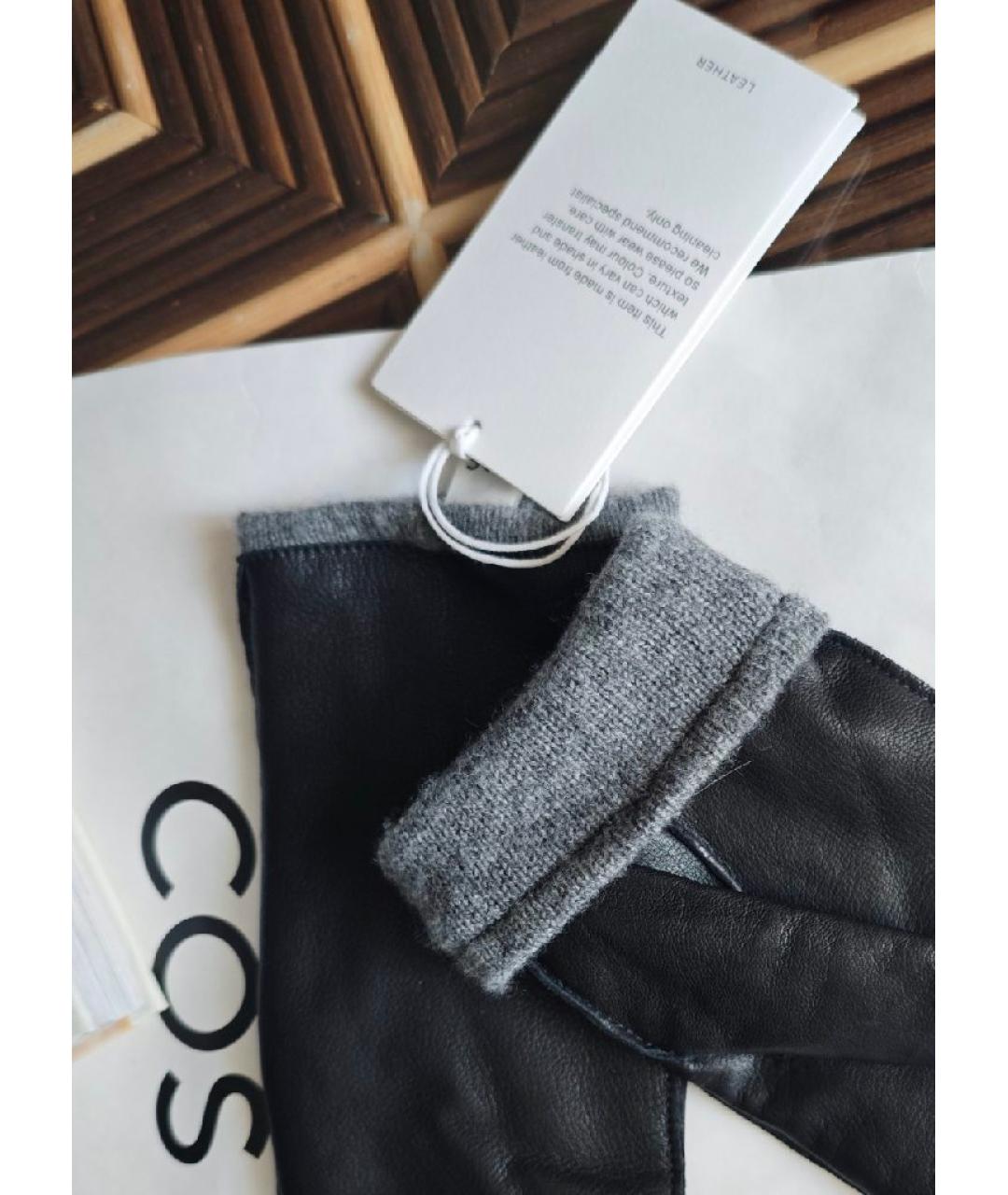 COS Черные кожаные варежки, фото 3