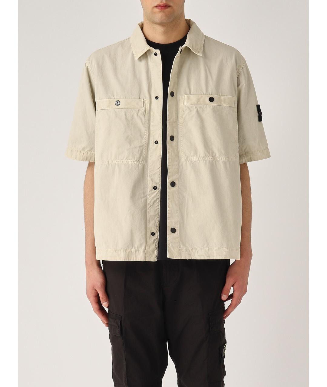 STONE ISLAND Бежевая хлопковая кэжуал рубашка, фото 2