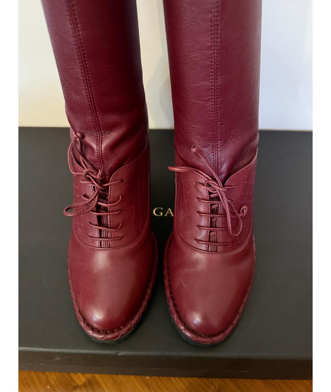 BOTTEGA VENETA Бордовые кожаные сапоги, фото 5