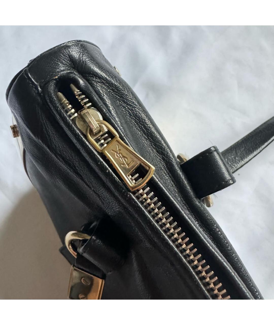 YVES SAINT LAURENT VINTAGE Черная кожаная сумка с короткими ручками, фото 3