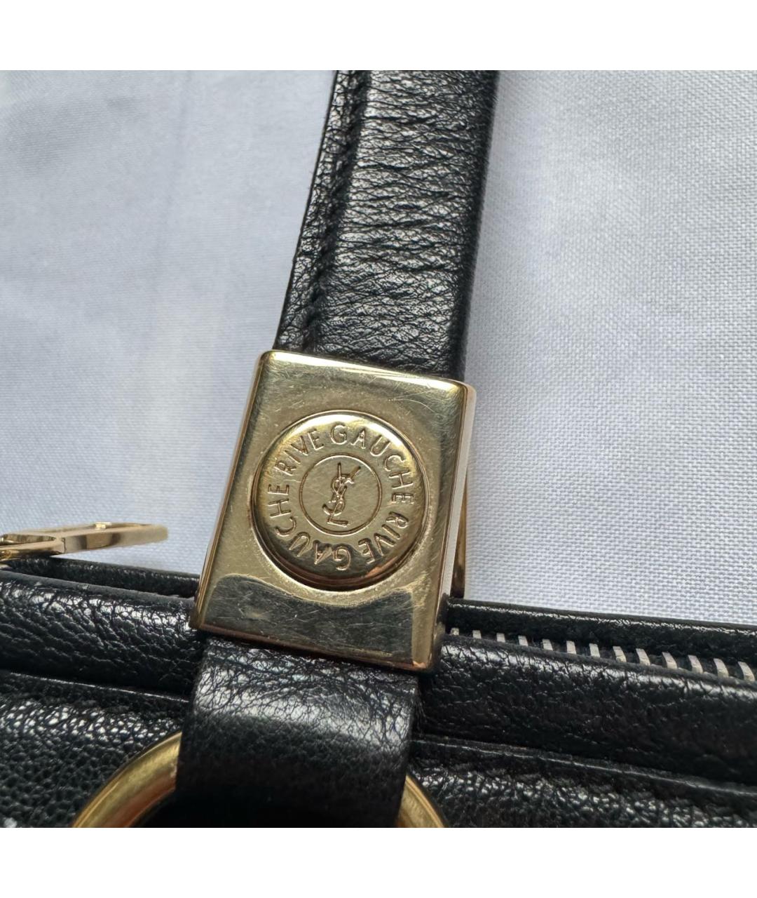 YVES SAINT LAURENT VINTAGE Черная кожаная сумка с короткими ручками, фото 2