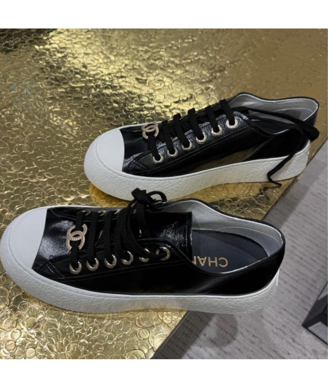 CHANEL Черные кожаные кеды, фото 3