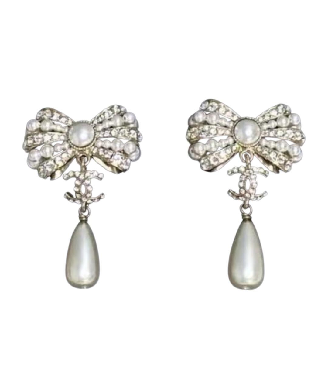 CHANEL Белые металлические серьги, фото 1