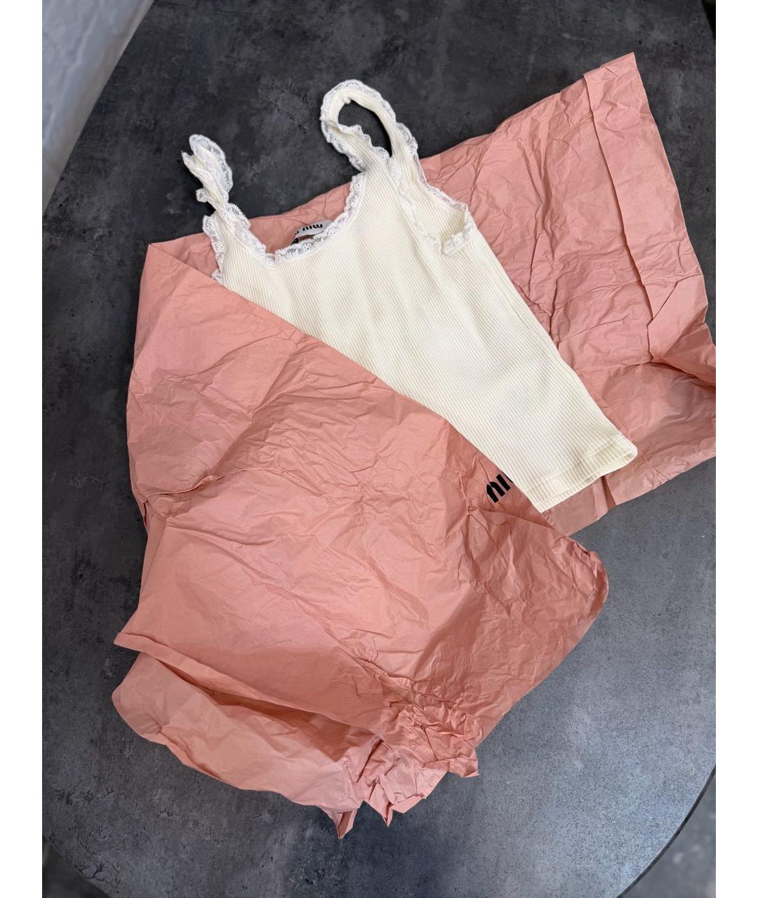 MIU MIU Бежевая хлопковая майка, фото 6