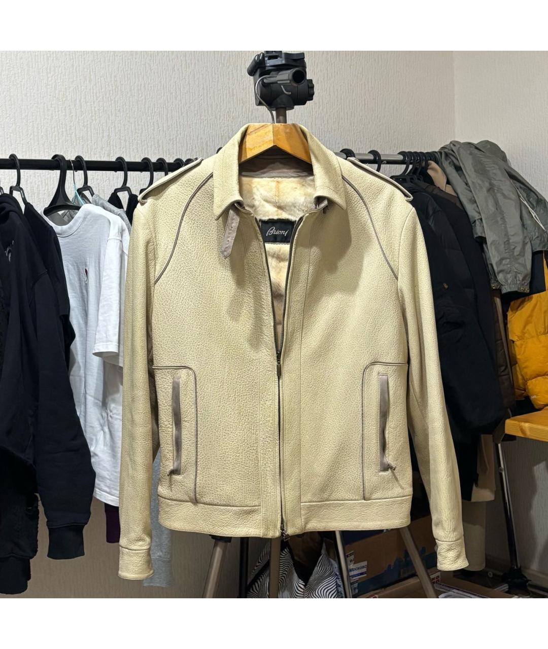 BRIONI Бежевая кожаная дубленка/шуба, фото 7