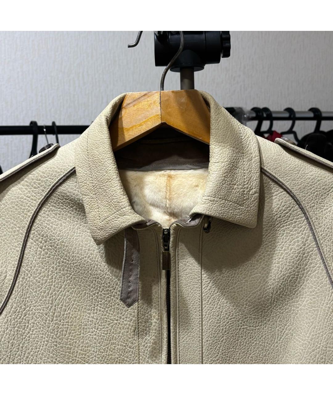 BRIONI Бежевая кожаная дубленка/шуба, фото 4