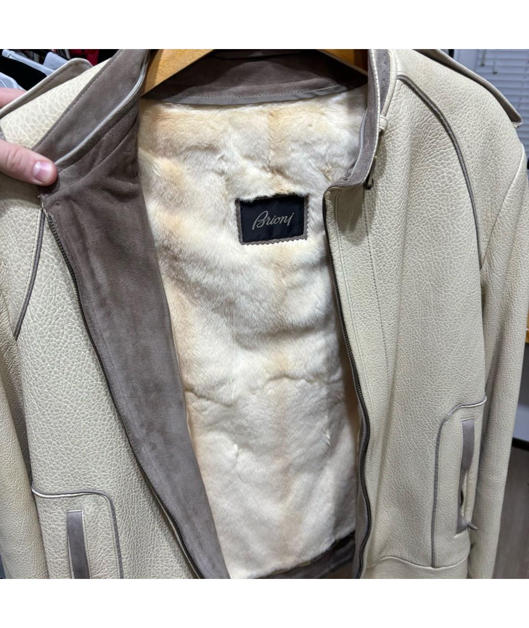 BRIONI Бежевая кожаная дубленка/шуба, фото 5