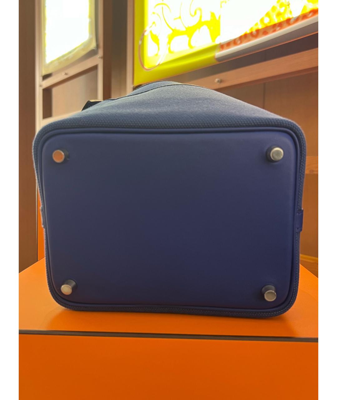 HERMES Темно-синяя тканевая сумка с короткими ручками, фото 4