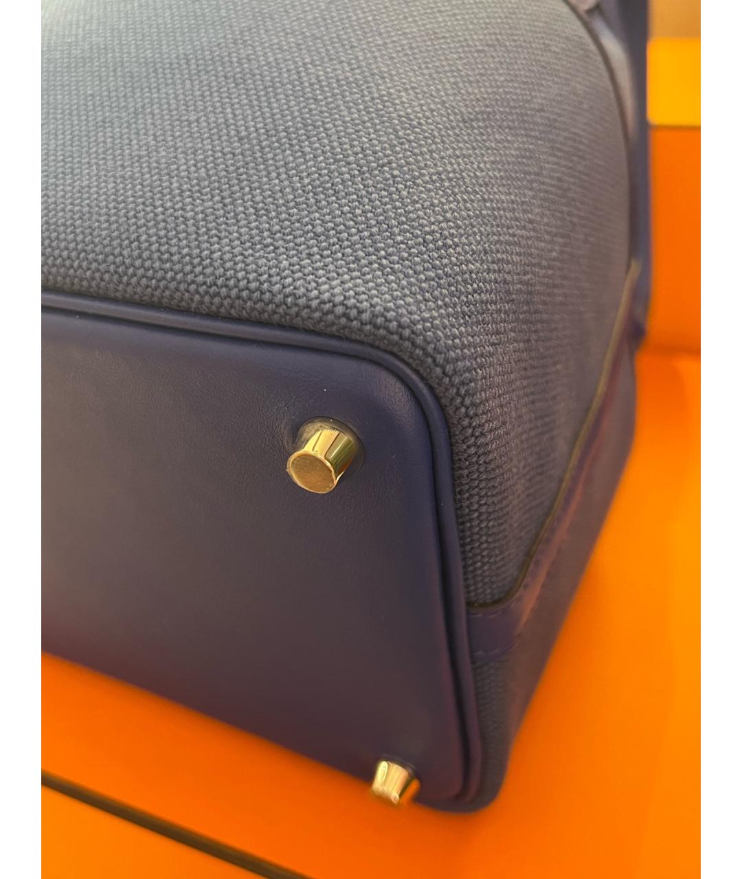 HERMES Темно-синяя тканевая сумка с короткими ручками, фото 7