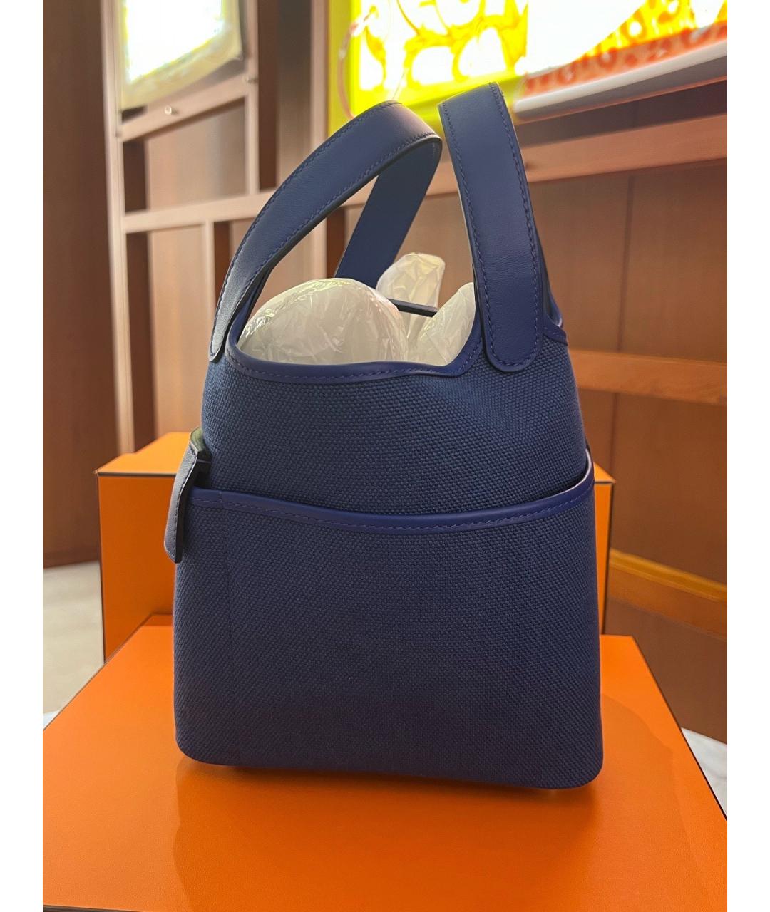 HERMES Темно-синяя тканевая сумка с короткими ручками, фото 2