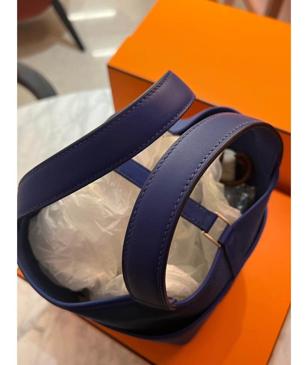 HERMES Темно-синяя тканевая сумка с короткими ручками, фото 8