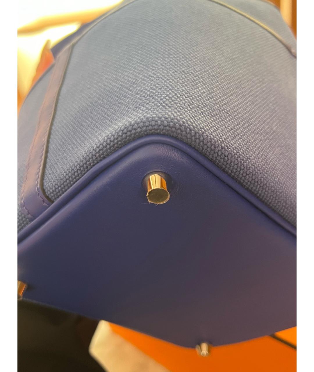 HERMES Темно-синяя тканевая сумка с короткими ручками, фото 6