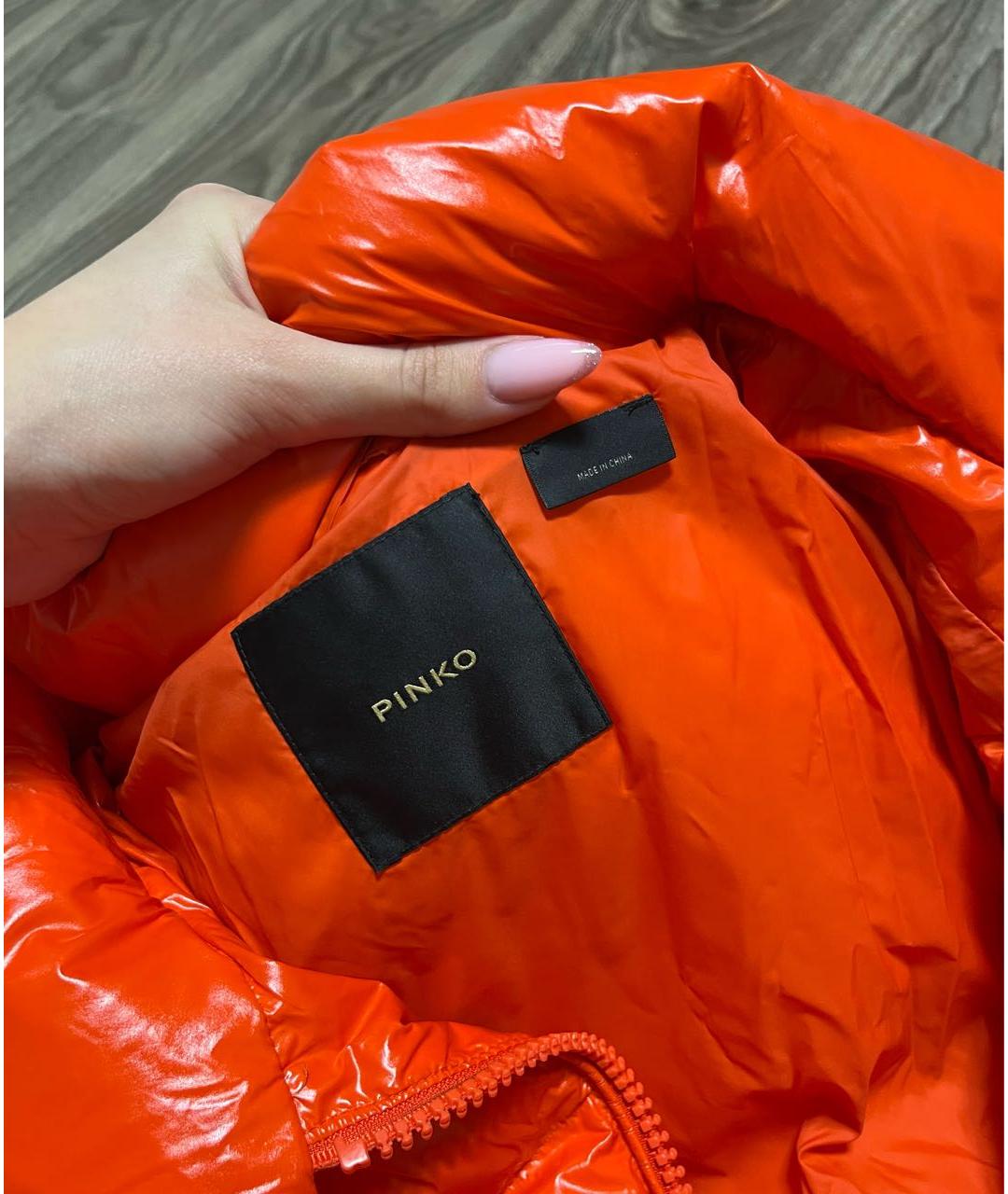 PINKO Оранжевый полиамидовый пуховик, фото 3