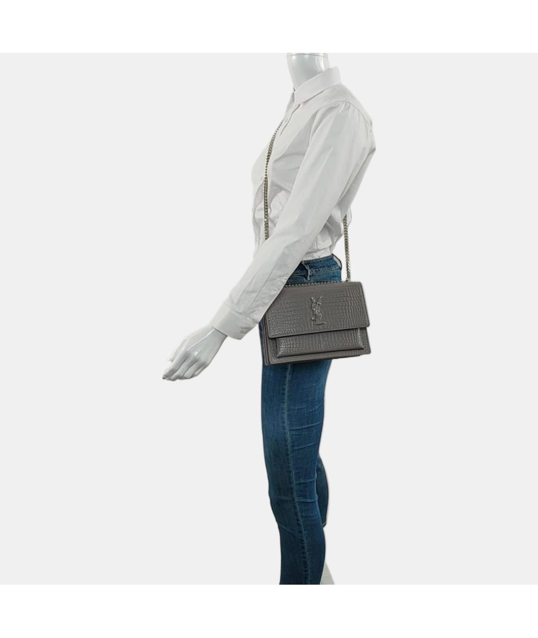 SAINT LAURENT Серая кожаная сумка через плечо, фото 2