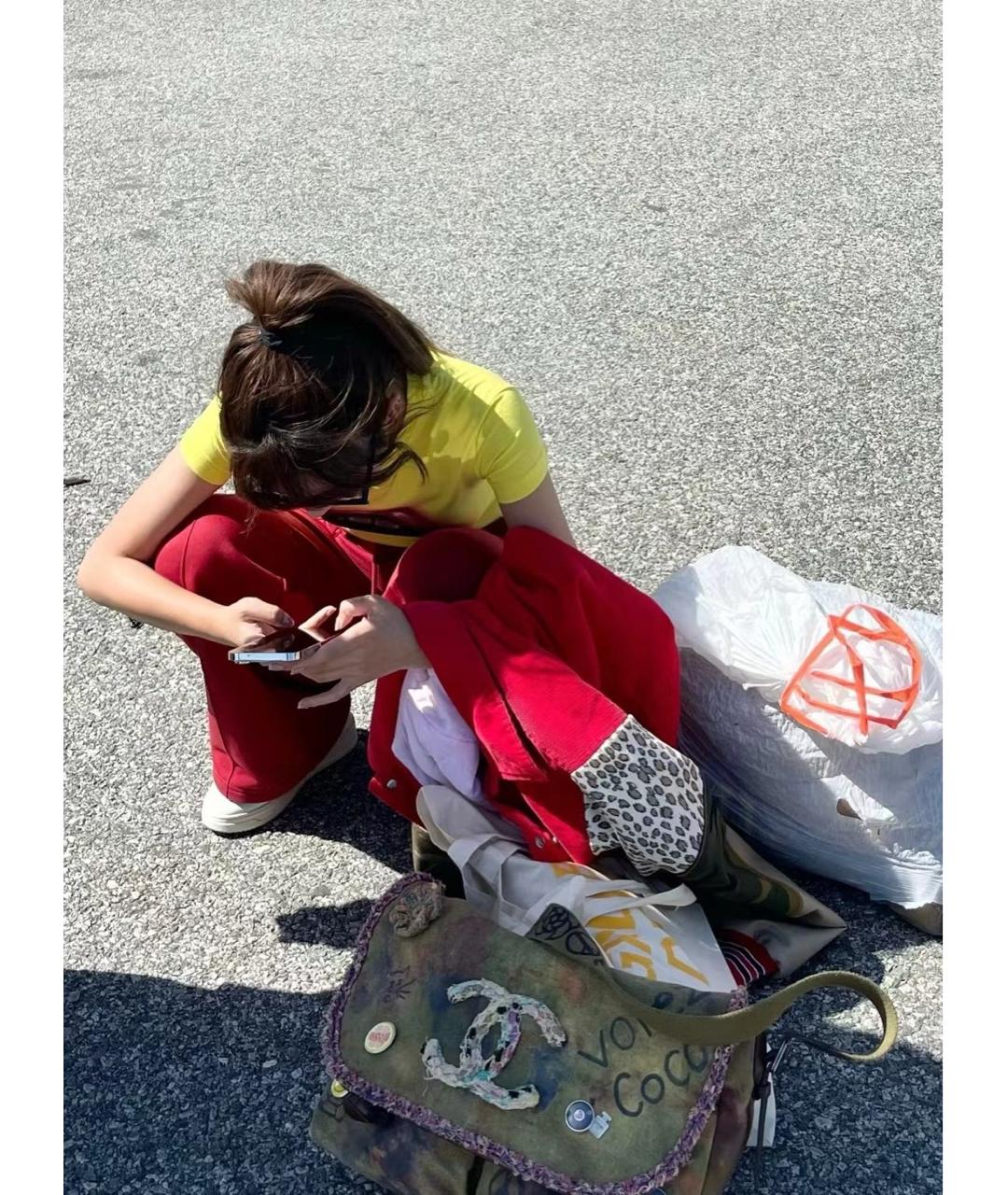 CHANEL Желтая тканевая сумка через плечо, фото 4