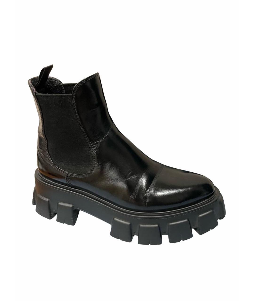 PRADA Черные кожаные ботинки, фото 1