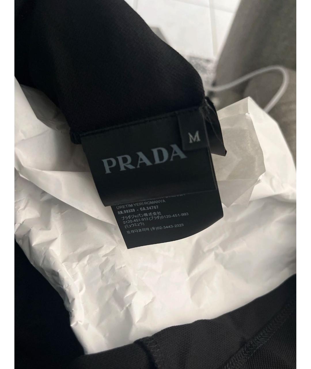 PRADA Черное хлопковое поло с коротким рукавом, фото 3