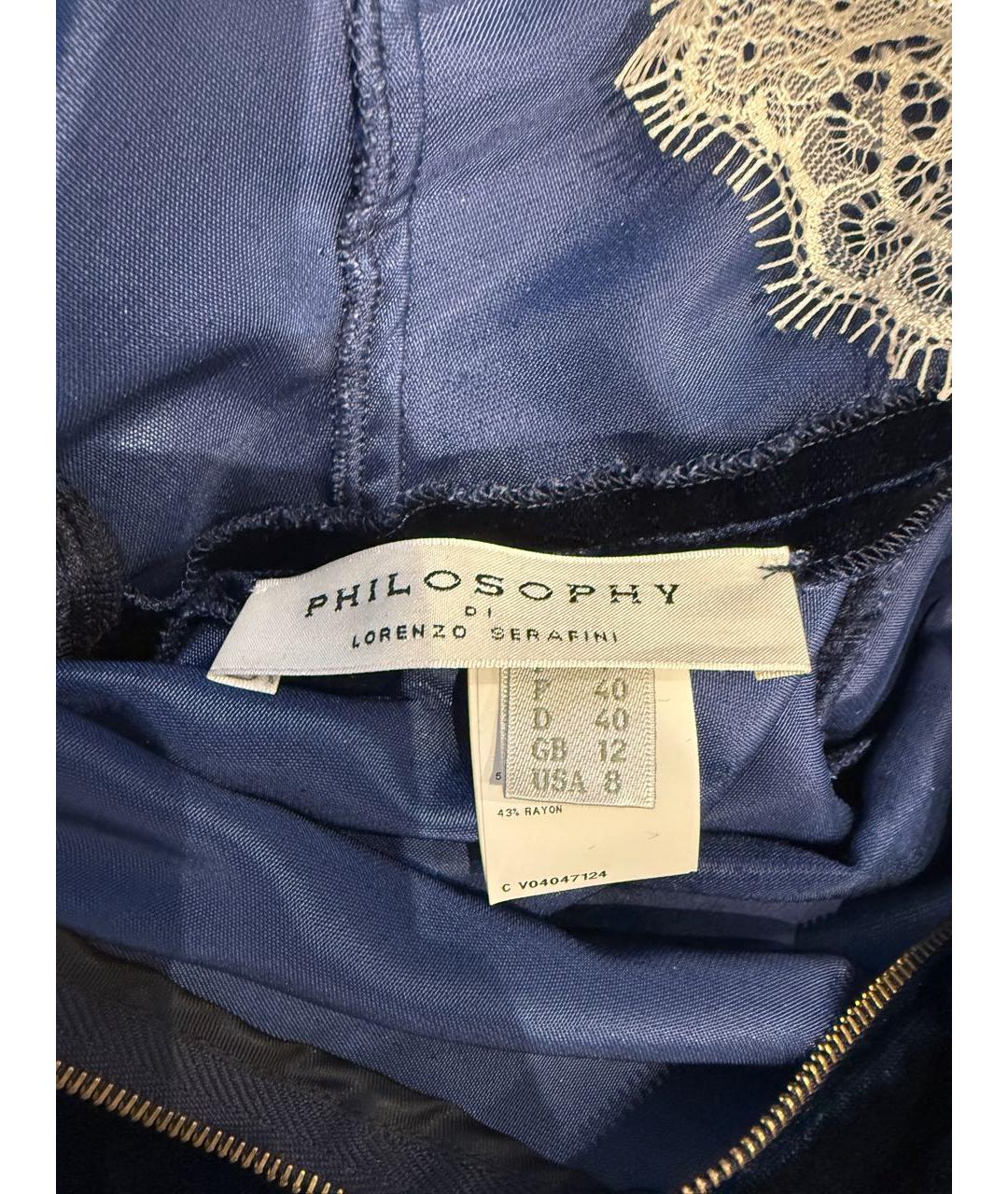 PHILOSOPHY DI LORENZO SERAFINI Синее бархатное вечернее платье, фото 5