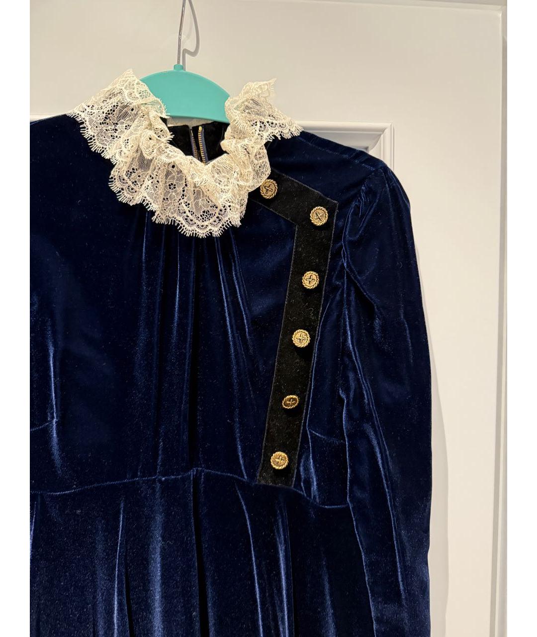 PHILOSOPHY DI LORENZO SERAFINI Синее бархатное вечернее платье, фото 3