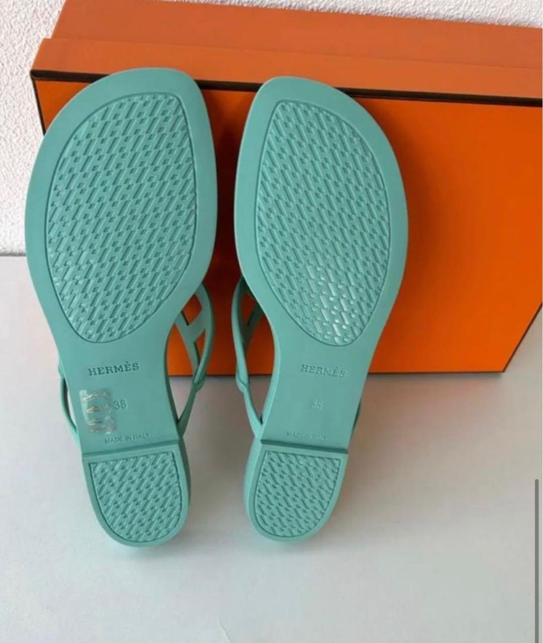 HERMES Бирюзовые резиновые шлепанцы, фото 3