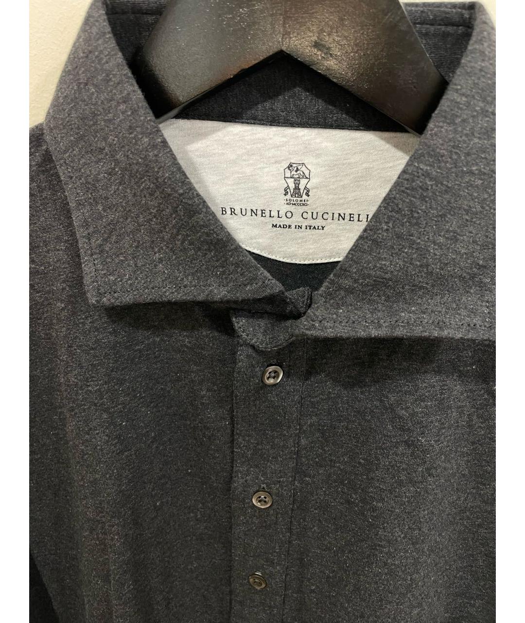 BRUNELLO CUCINELLI Антрацитовое хлопковое поло с длинным рукавом, фото 3
