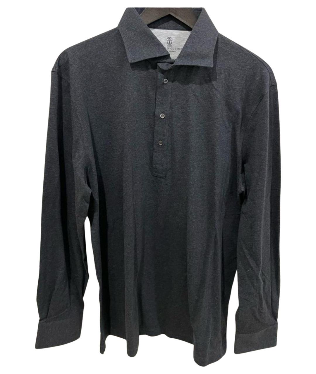 BRUNELLO CUCINELLI Антрацитовое хлопковое поло с длинным рукавом, фото 1