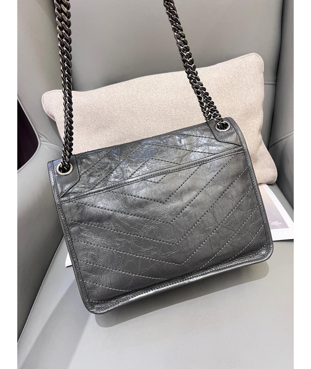 SAINT LAURENT Серая кожаная сумка через плечо, фото 2