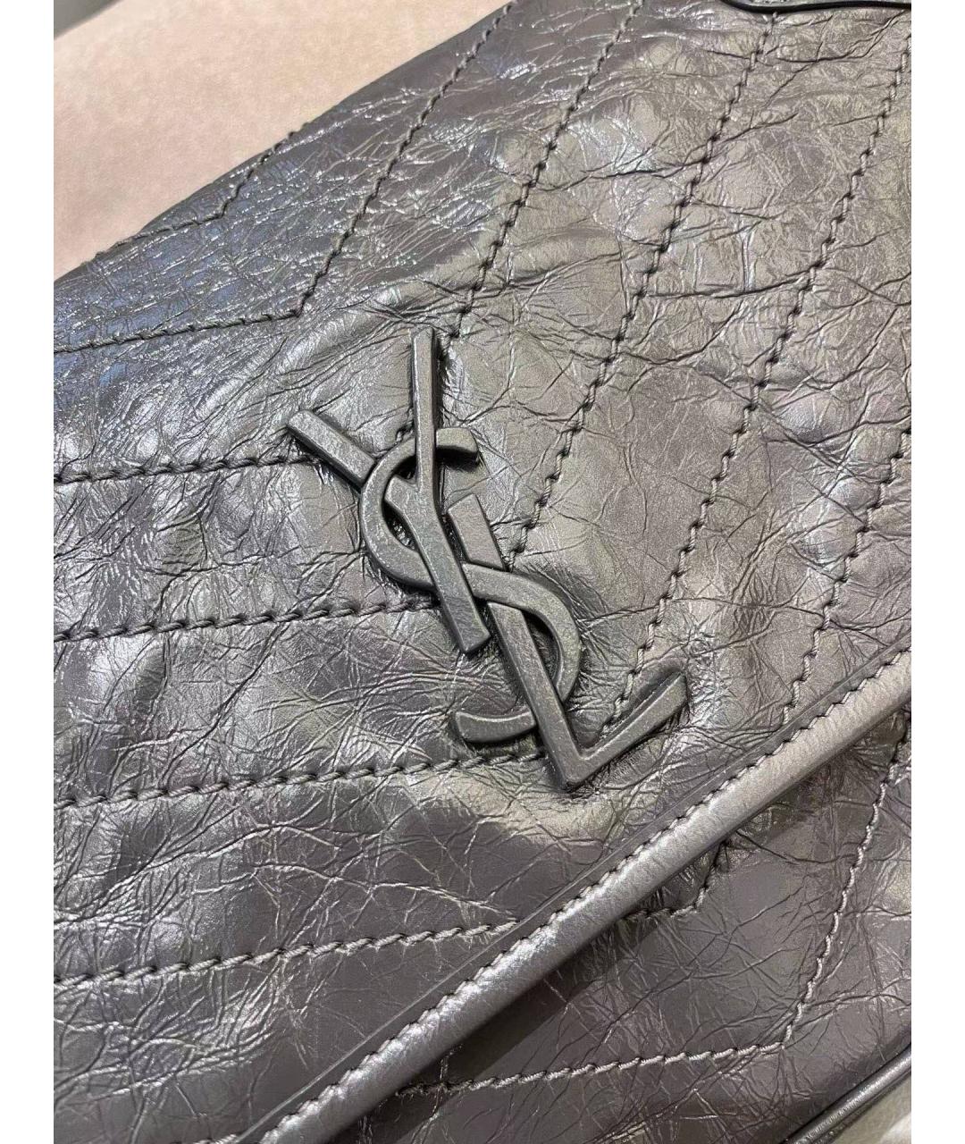 SAINT LAURENT Серая кожаная сумка через плечо, фото 5