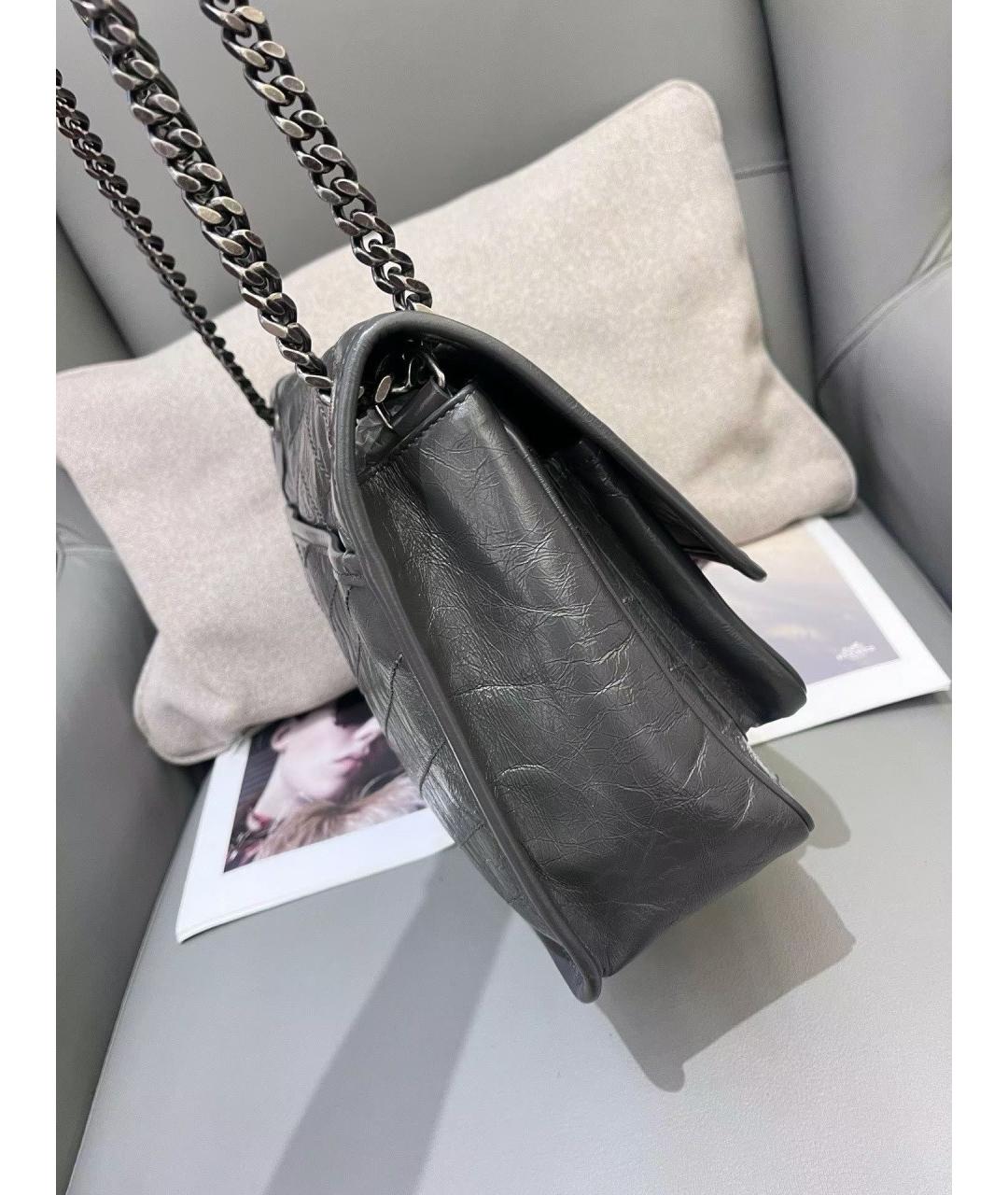 SAINT LAURENT Серая кожаная сумка через плечо, фото 4