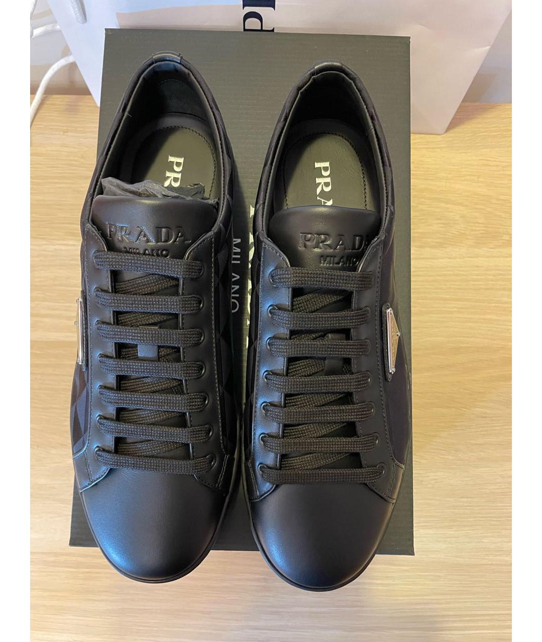 PRADA Черные текстильные низкие кроссовки / кеды, фото 3