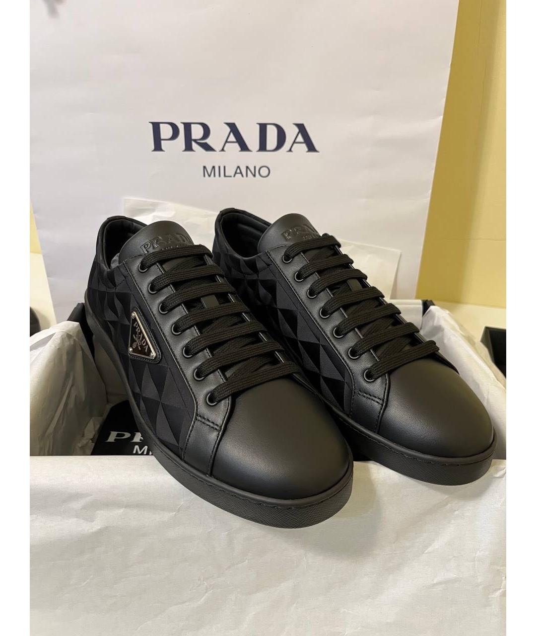 PRADA Черные текстильные низкие кроссовки / кеды, фото 5