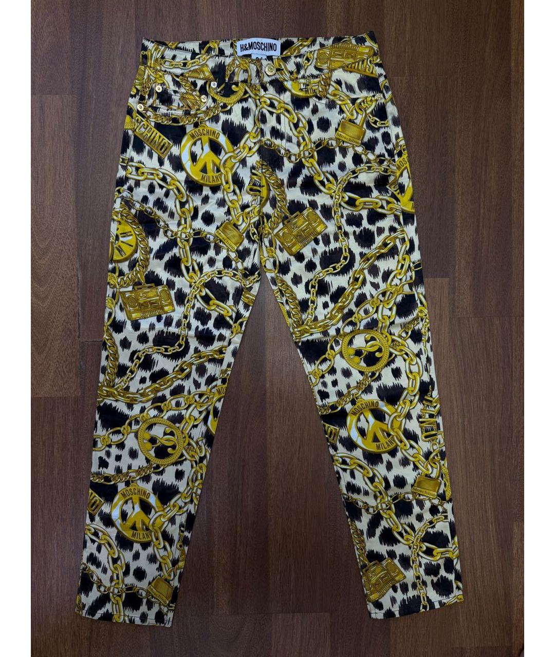 MOSCHINO Золотые хлопко-эластановые брюки узкие, фото 5